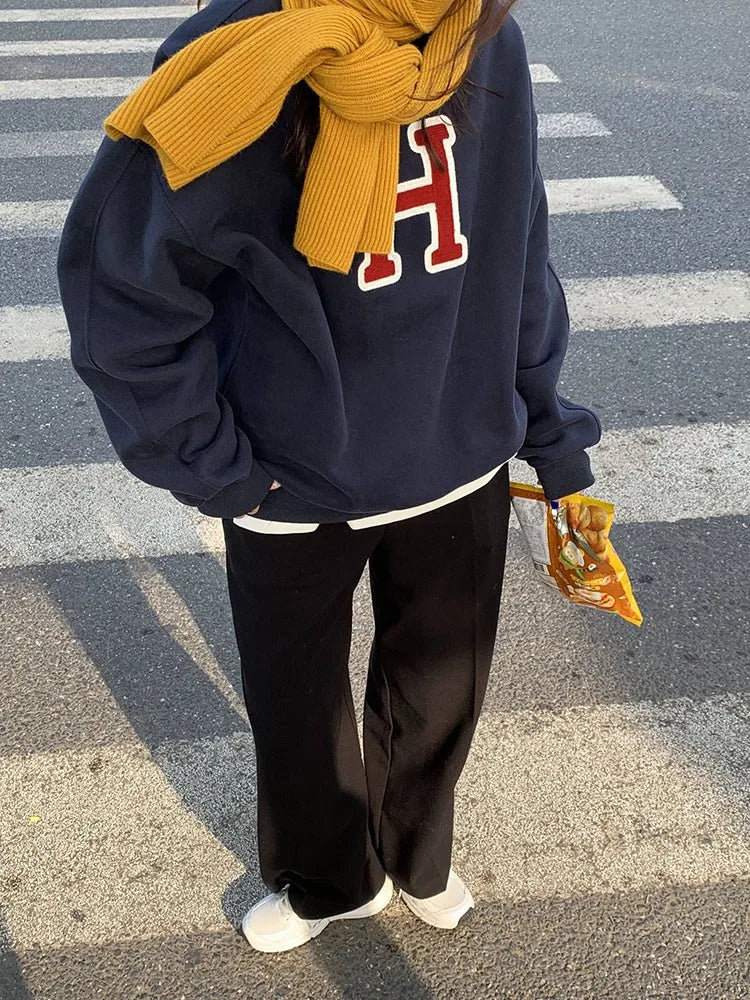 Ariti Spring Autumn American Retro round Ne Sweatirt Women's Oversize Lazy Top Long Sve Street Sle Comfortable Fit