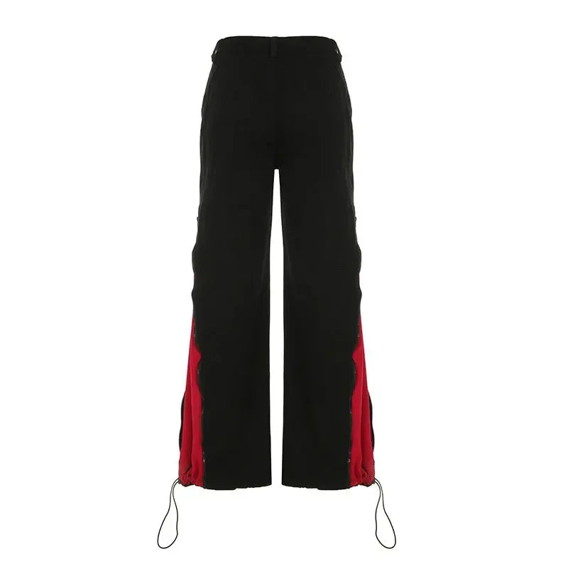 Women's Hip Hop Two-tone Patchwork Low Rise Zipper Denim Pants Baggy Wide Leg Dragging Designer Trousers High Street Jeans Pants
