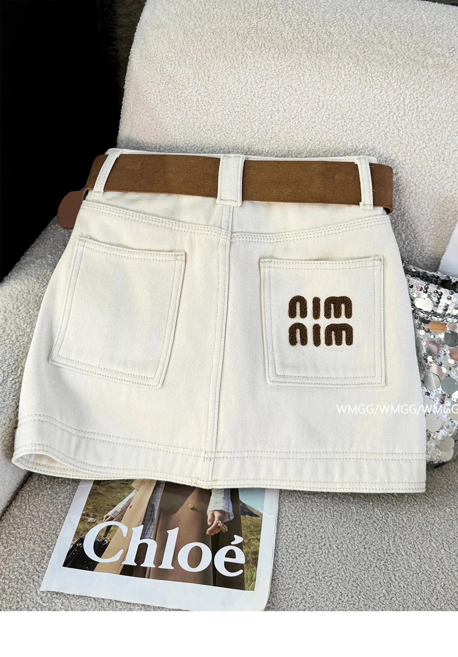 High Waist Embroidered Letter Denim  Skirt Slimming Women's Faion Commute Sle Cotton Blend ort Skirts