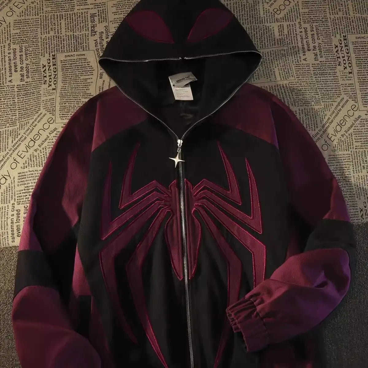 American High Street Spider Man Off Shoulder Sweatshirt Men and Women Retro Loose Oversized 150kg Couple Hooded Cardigan
