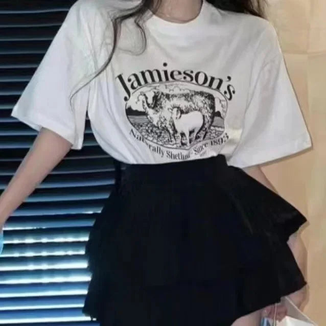 New Style Loose Fit Half Sleeve T-Shirt Women's Pure Cotton Short Sleeve Korean Version Couple Top For Hong Kong Fashion