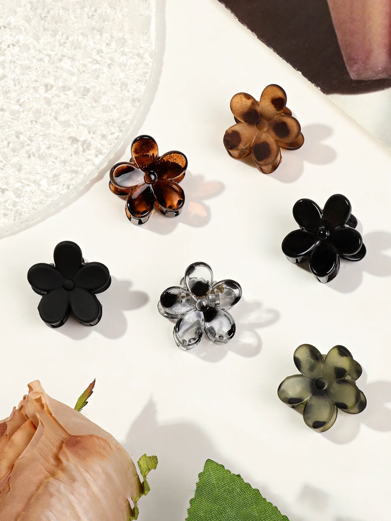 Mini Flower Hair Clips Pack for Women - Creaseless Styling Claw Clips for Bangs and Tiny Hair Styling