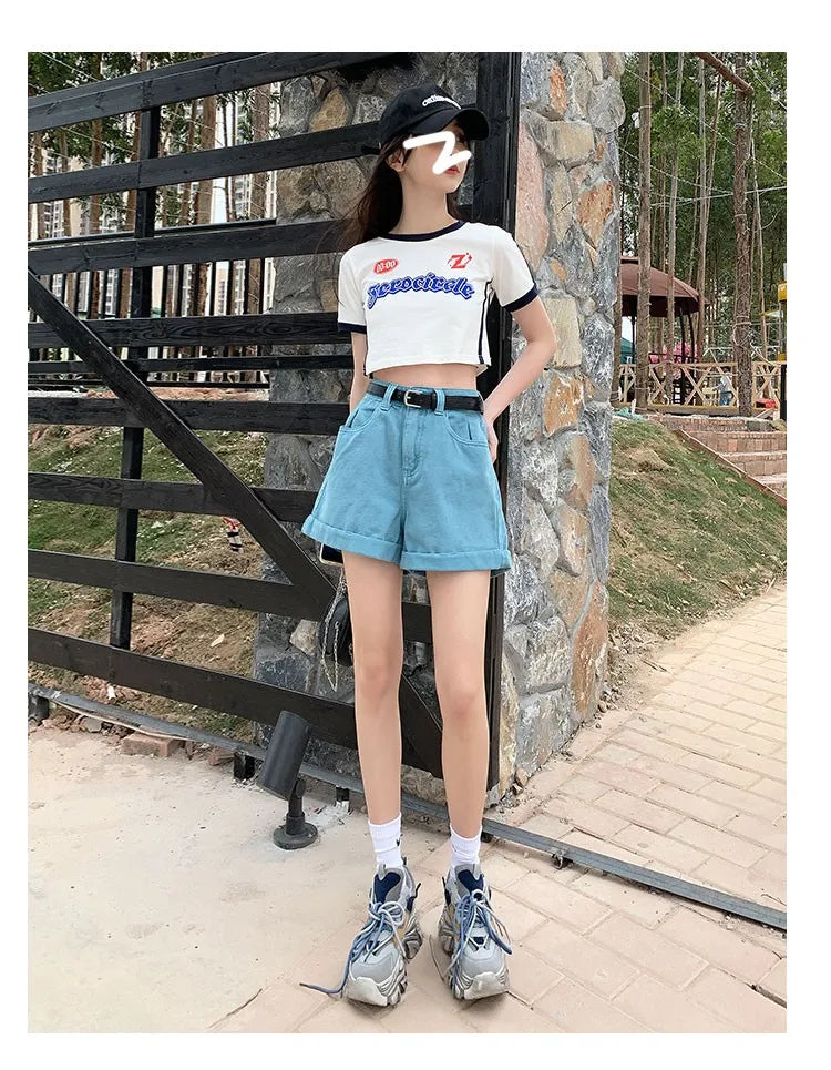 GUUZYUVIZ Green Shorts Feminina Summer Casual Loose Vintage  Jeans Shorts Women Streetwear High Waisted Wide Leg Denim Shorts