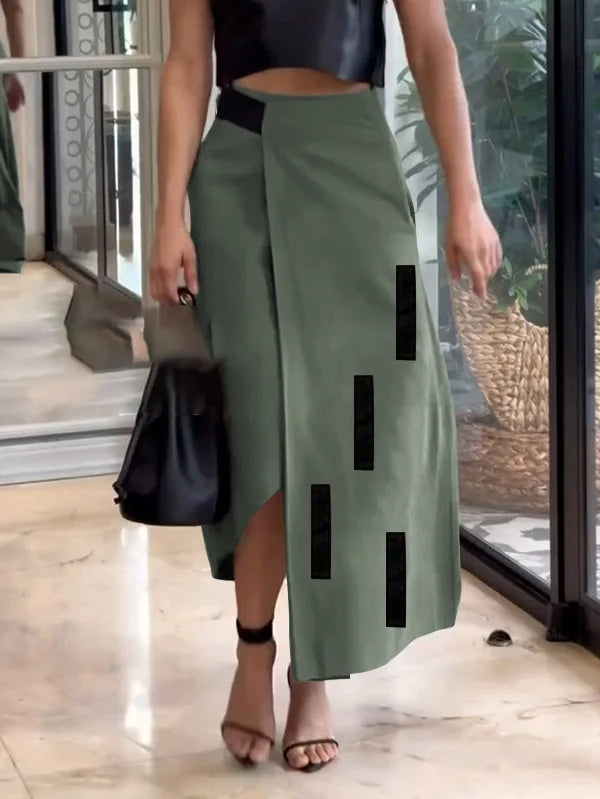 Freeacy Urban Female Asymmetric Skirt Elastic High Waist A-line Printed Skirts 2025 Summer Women's Commuter Half Dress Bottoms