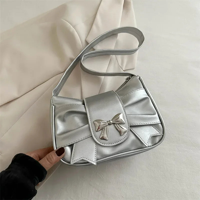 PU Leather Trendy Bow Shoulder Bag Handbag Casual Underarm Bag Daily Commuting Bags Lady Banquet Bag Business Women's Bags