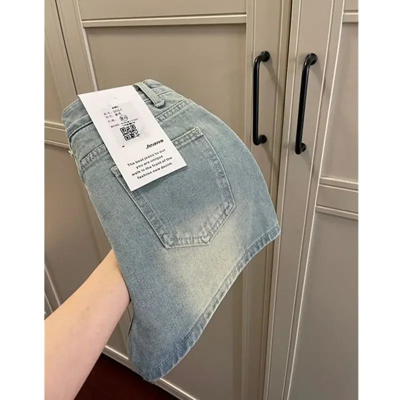 American Style Vintage High-waisted Slimming Denim Skirt For Women Casual Summer Petite A- line Short Skirt