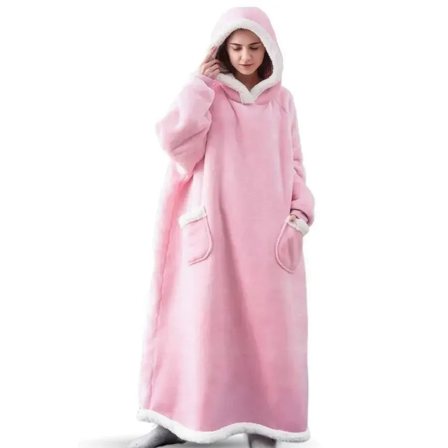 2024 Winter Super Long Flannel Blanket Winter Hoodies Sweatshirt Women Men Pullover Fleece Giant TV Oversized Blanket