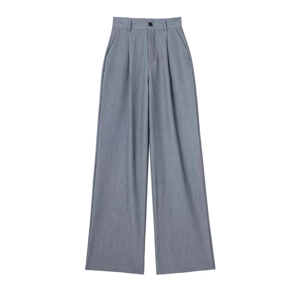 TRAF Women's Formal Pants Office Wear Women Striped Grey Black Pants Woman High Waist Baggy Suit Pants Casual Wide Leg Trousers