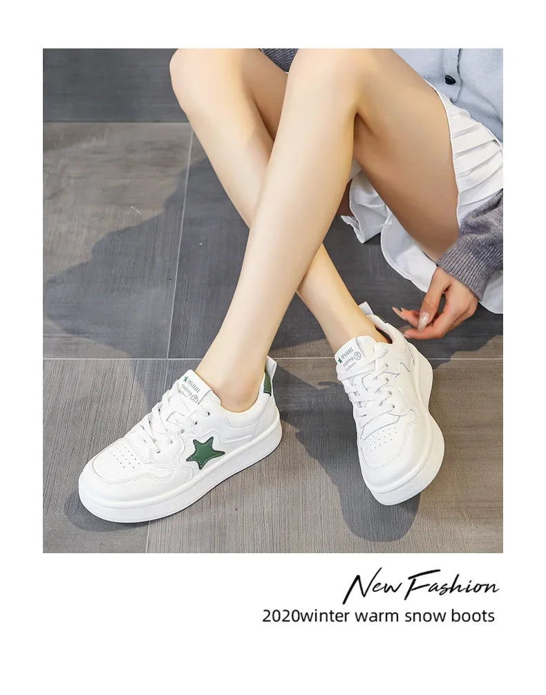 Women's Star Design Thick Bottom Sneakers Soft Sole Student Low Top Shoes Breathable Polyurethane Upgraded Spring 2025