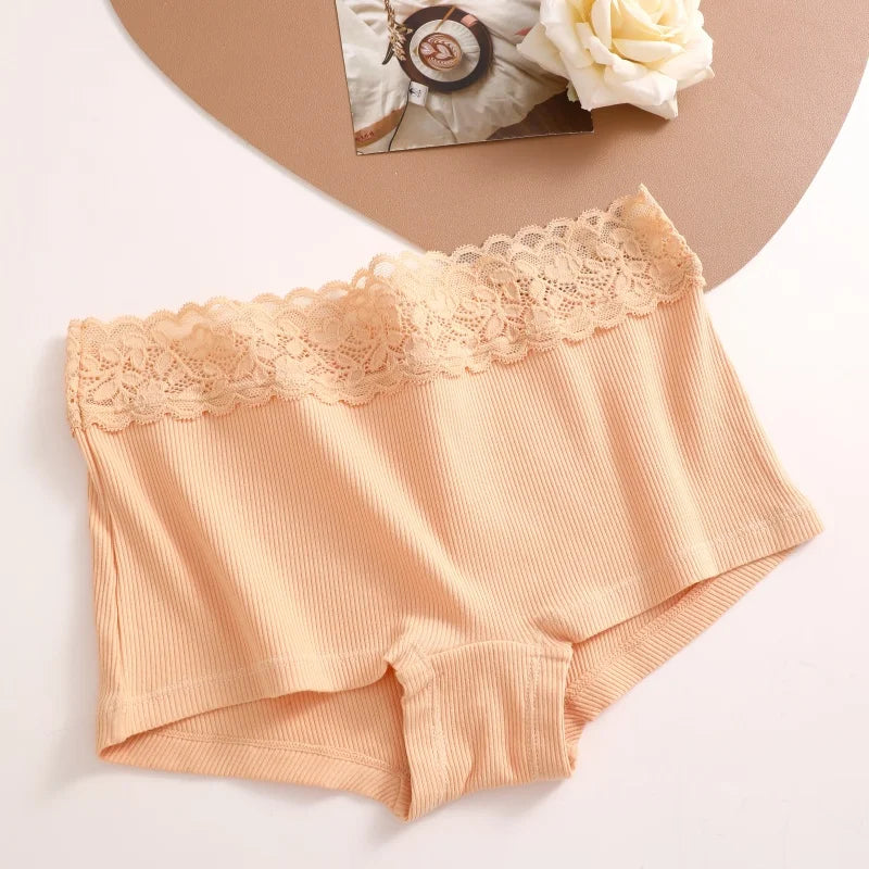 3Pcs Women's Cotton Lace Panties Boxers Seamless Boxer Underwear Female Solid Color Briefs Cozy Lingerie Intimate Underpant S-XL