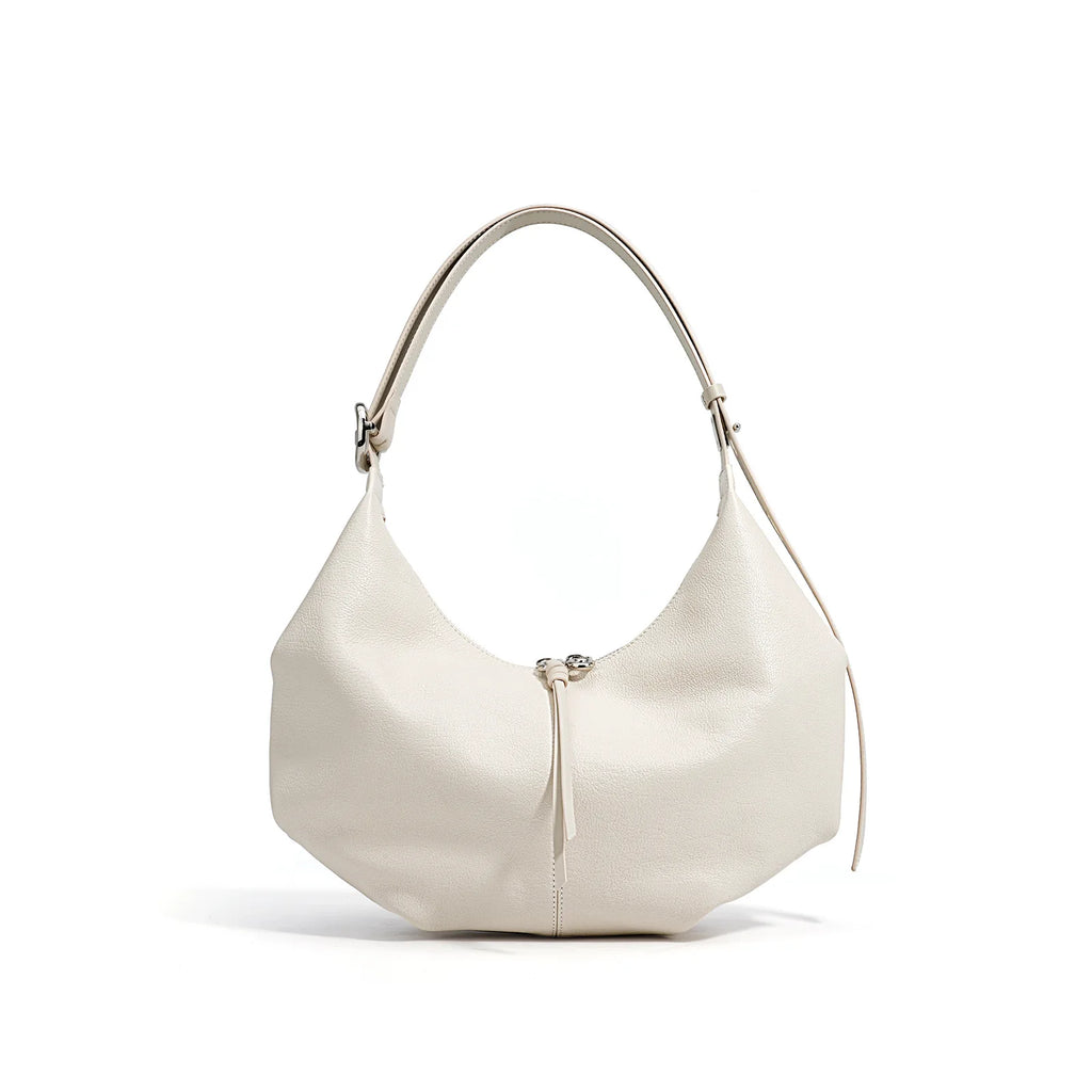 New Large Capacity Beige Grey Color Hobo Tote Elegant Natural Cow Leather Women Handbag Travel Underarm Shoulder Bag