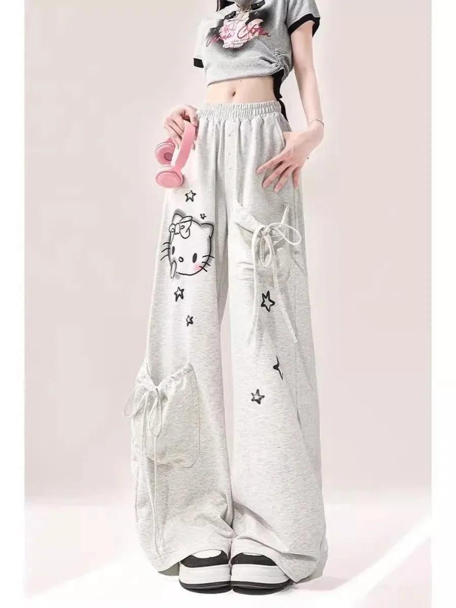 Big Pockets Hello Kitty Y2k Baggy Pants Kawaii sanrio Graffiti Wide Leg Trousers Oversize Sports Streetwear Sweatpants For Women