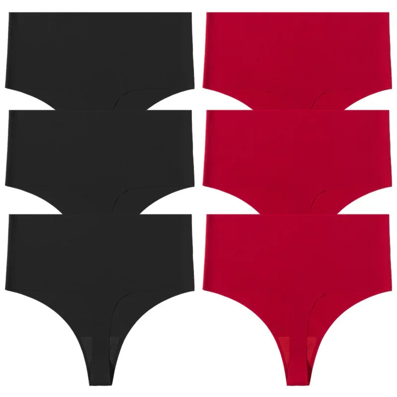 WarmSteps 6Pcs/Set High Waist Soft Women's Thongs Panties Traceless Slip Silk Female Lingerie Casual Yoga Underwear for Ladies