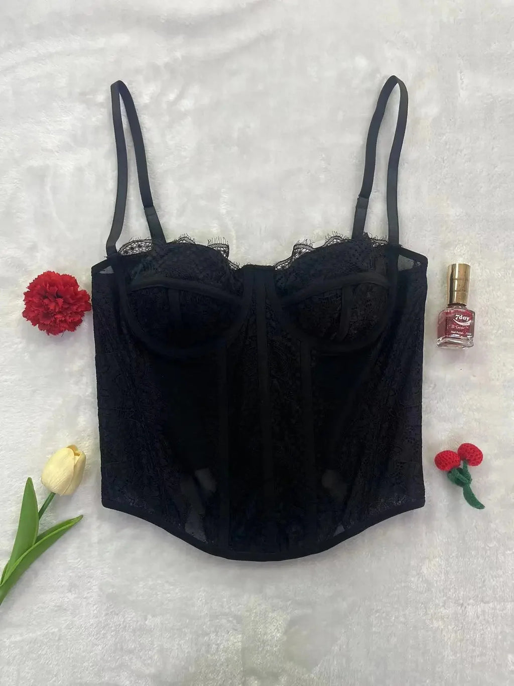 Sexy Gathered Tight Fitting Corset Top Lace Trimmed Transparent Pure Desire Tank Top Polyester Fiber Material From China Mainlan