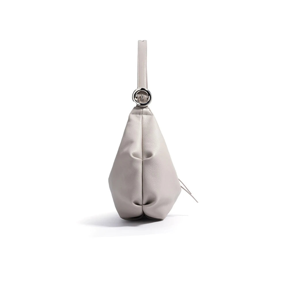 New Large Capacity Beige Grey Color Hobo Tote Elegant Natural Cow Leather Women Handbag Travel Underarm Shoulder Bag