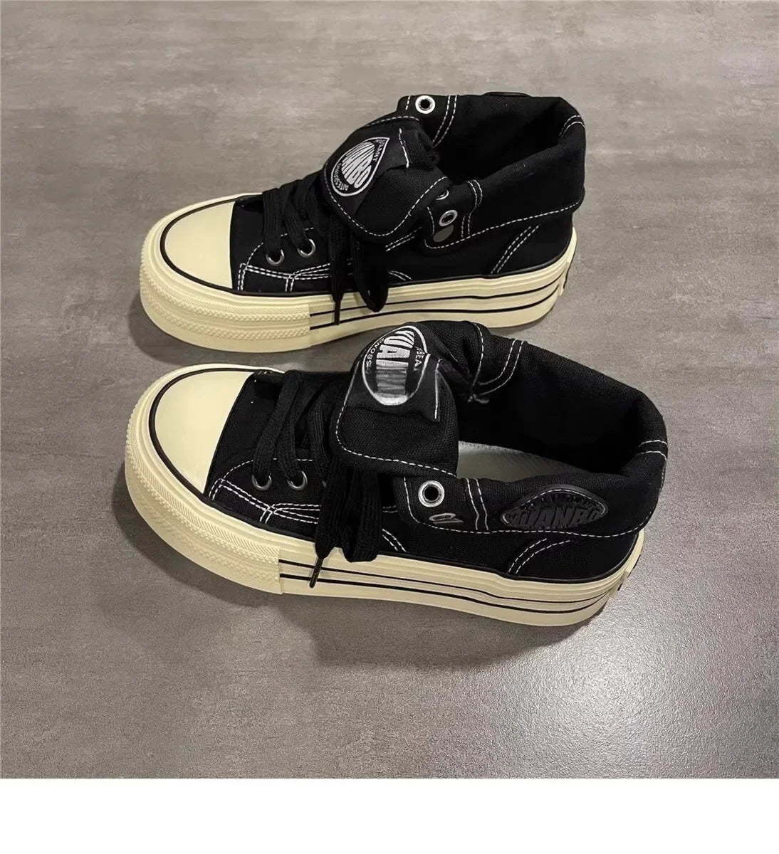 Women's High Top Thick Bottom Canvas Shoes Spring New Style Student Retro Heightening Casual Board Shoes Rubber Outsole