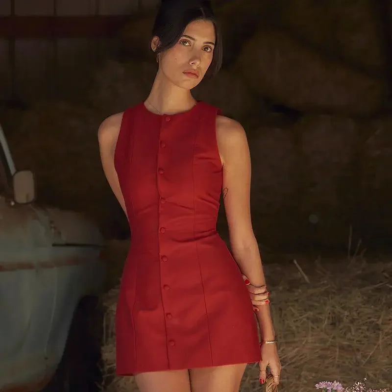 Yj24078 Cross-border Spring 2024 New Slims Smooths Your Silhouette Sleeveless Mini Dress European American Style Elegant Vest