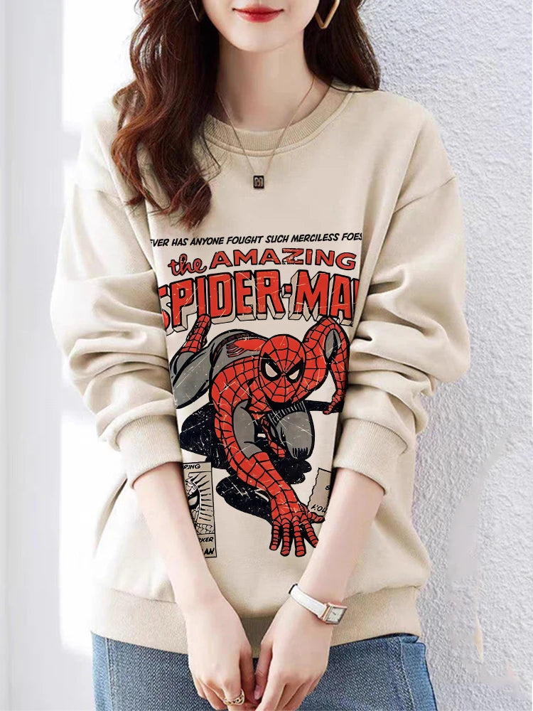 High Quatily Cotton Spiderman Print Sweatshirt Crew Neck Casual Pullovers Streetwear Sweatshirts for Women Long Sleeve Clothing