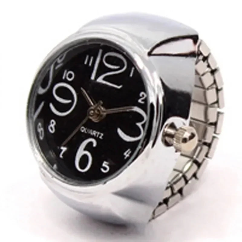 Colorful Watch Ring Women Men Retro Sliver Pointer Quartz Clock Finger Rings Punk Alloy Strap Watches Jewelry Accessories