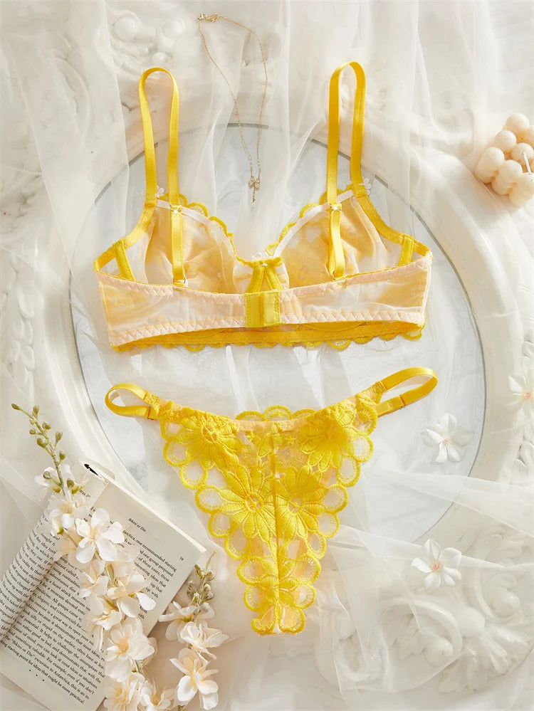 Fairy Sexy Lingerie Floral Embroidery Lingerie Ultra Sexy Bra Set Mesh Underwear Translucent Luxury Intimate Erotic Lingerie