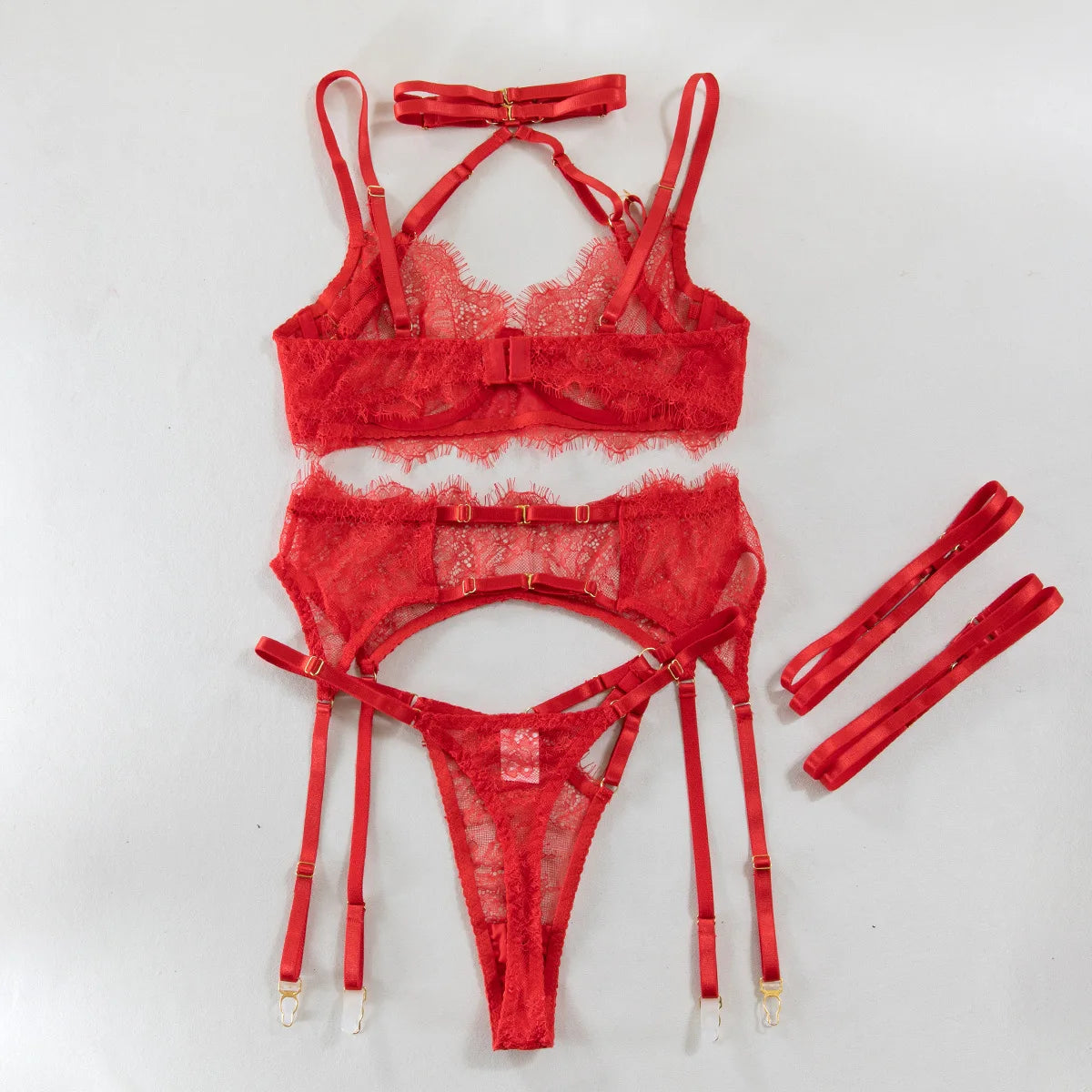 Diccvicc Lingerie Sexy Hot Eyelash Lace Trim Bandage Bra Garter Belts with Underwear Panty Transparent Intimacy Wear Exotic Set