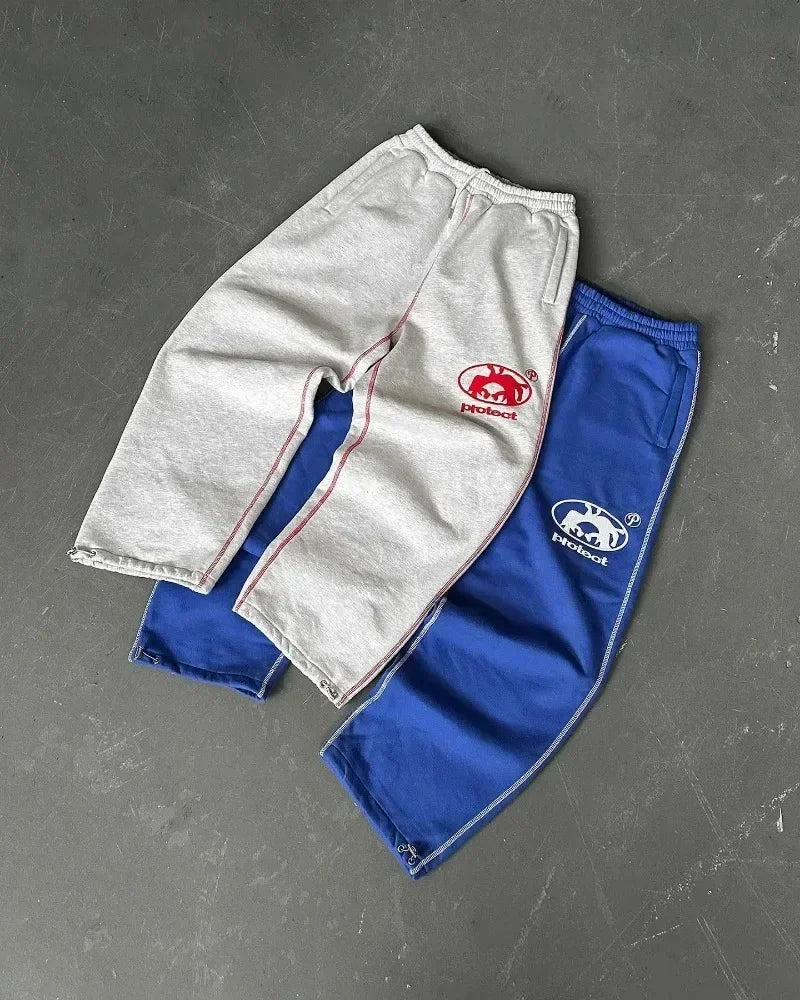 Street wear PROTECT Fashion Letter Embroidery Loose Sweatpants Men's And Women's Y2K Harajuku Hip-Hop Gothic Casual Joker Pants