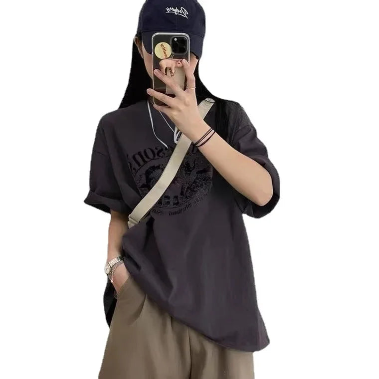 New Style Loose Fit Half Sleeve T-Shirt Women's Pure Cotton Short Sleeve Korean Version Couple Top For Hong Kong Fashion