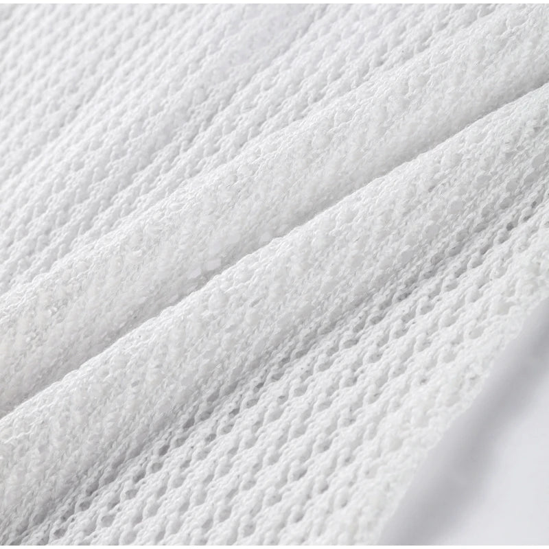 Sexy Backless Pearl Tassel Mini Dress Women Chic Street Knitted Hollow Out Lace Up Slim Short Dresses Lady Spring Beach Party