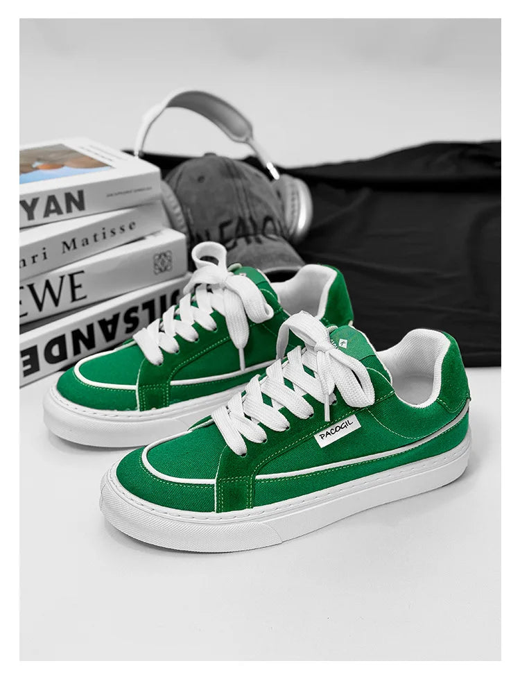 Men's Casual Canvas Shoes Spring Trendy Sports Leisure Skateboarding Shoes Student Low Top Flat Laced Breathable Sneakers