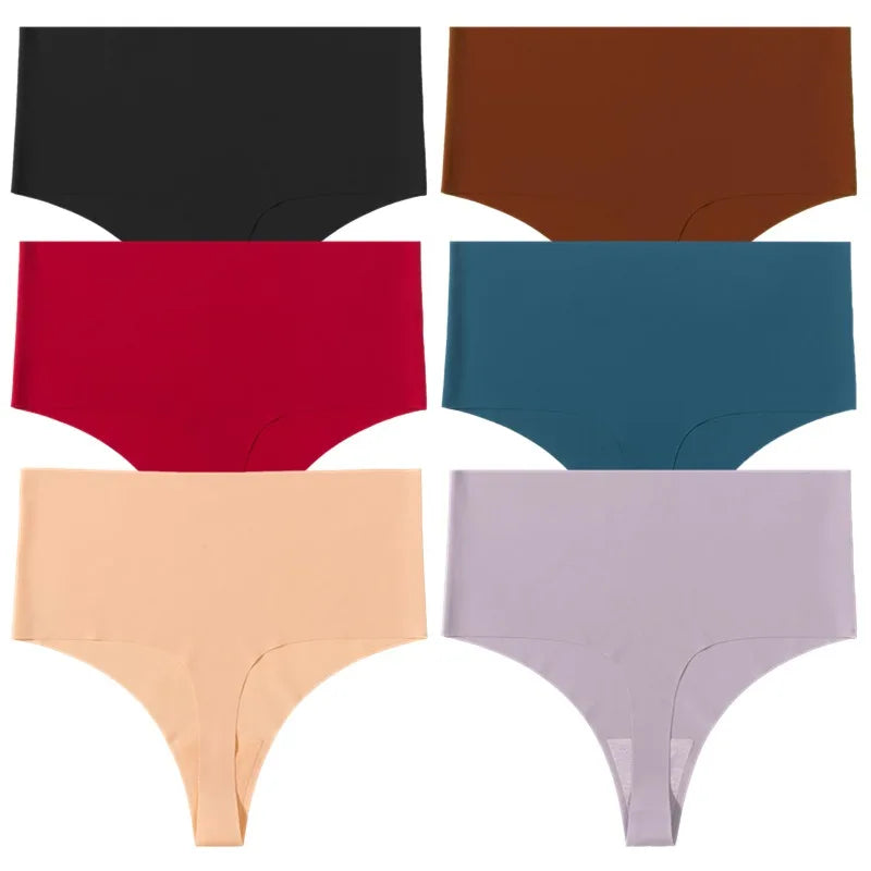 WarmSteps 6Pcs/Set High Waist Soft Women's Thongs Panties Traceless Slip Silk Female Lingerie Casual Yoga Underwear for Ladies