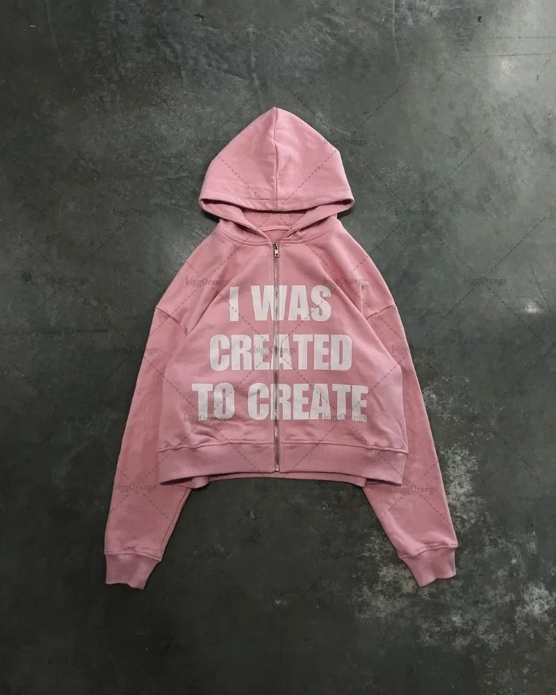 2025 Trendy Hip-hop Street Trend Brand Clothing Punk Style Letter Print Zipper Hoodie Men Pink Casual Retro Oversized Sweatshirt