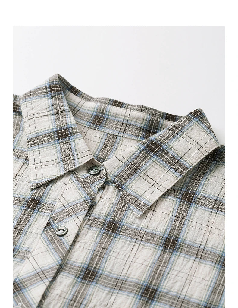 TOYOUTH Women Long Sleeve Blouse Shirt 2025 Spring New Cotton Plaid Retro Turn Down Collar Casual Shirt Tops