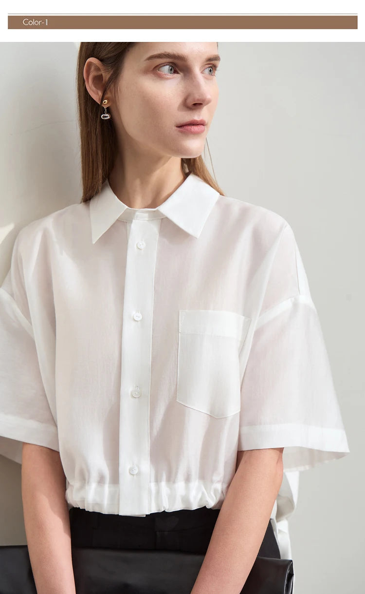 Amii Minimalism 2024 Women Shirt Summer New Lapel Casual Loose Short Belt Female Drop Sleeves Solid Fashion Blouse Tops 12452020