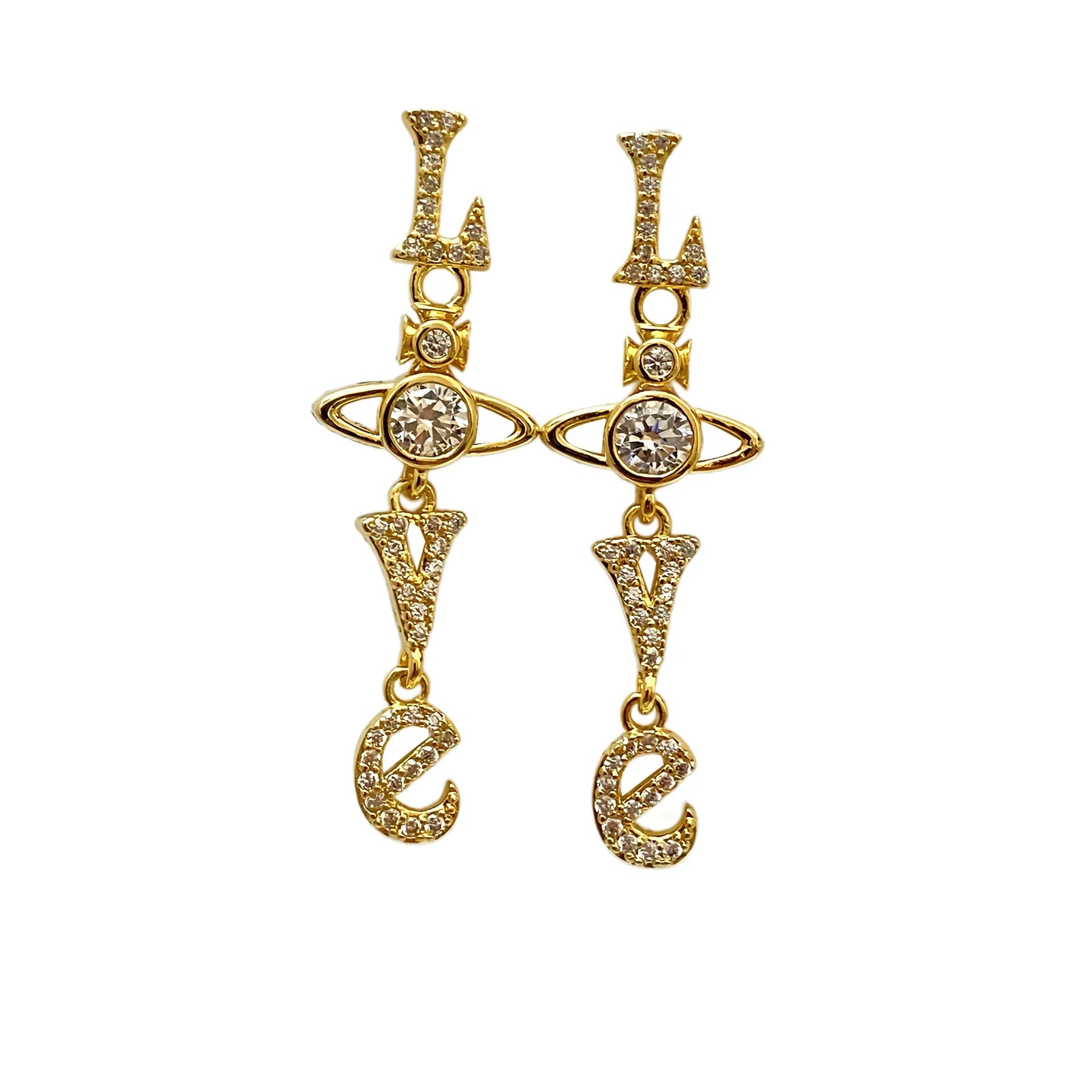 Fashionable Long Tassel Earrings with Love Letter Zirconia Stones Women's Elegant Drop Earrings Chinese Style Saturn Personality