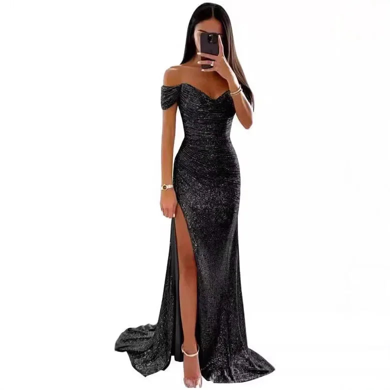 Sexy Side Slit Ballgown Shiny Sequins Women's Dress Independent Station Polyester Borderless Flashing Lightweight Fashion