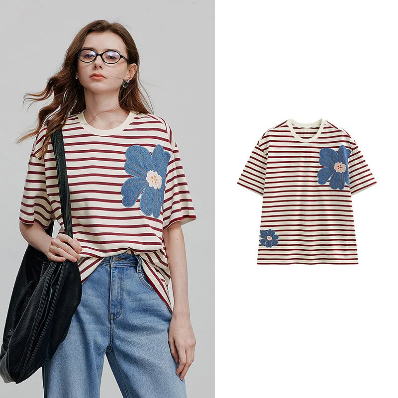 TOYOUTH Women Short Sleeve T shirt 2025 Spring New Tops 8521034