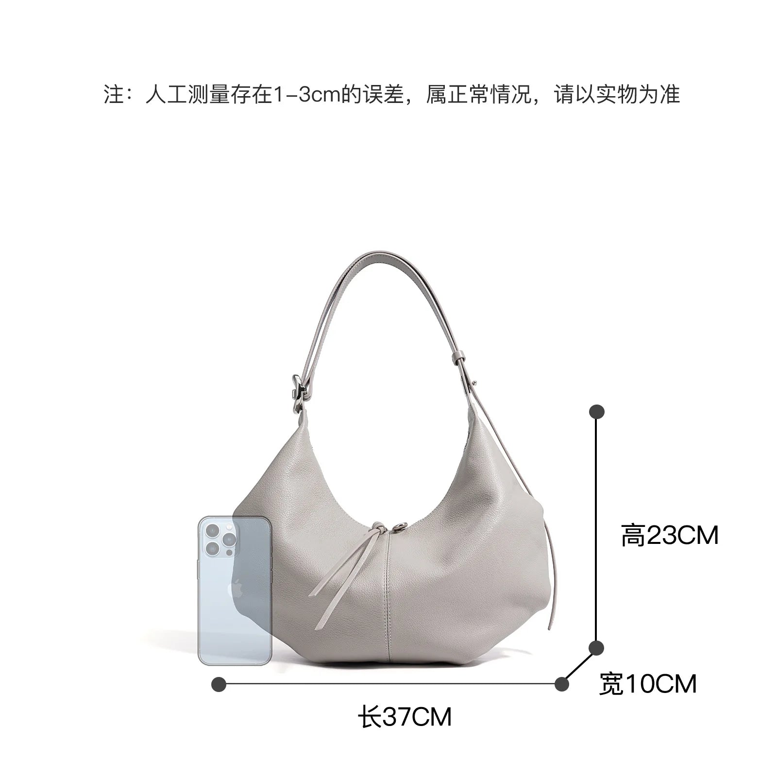 New Large Capacity Beige Grey Color Hobo Tote Elegant Natural Cow Leather Women Handbag Travel Underarm Shoulder Bag