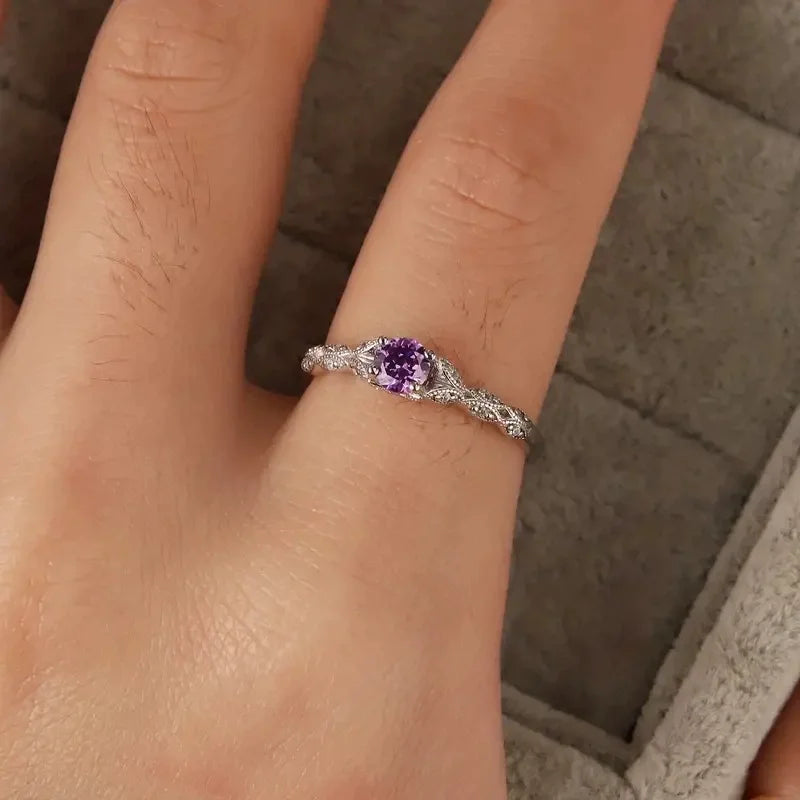 Light Luxury Style Amethyst Zirconia Women's Ring in Europe and America Simple Fashion Gem Temperament Ring