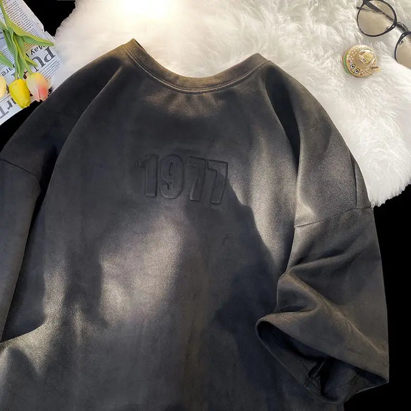 Hip hop retro high street men and women trendy personality 3D digital graphic round neck short sleeved loose retro casual Tshirt