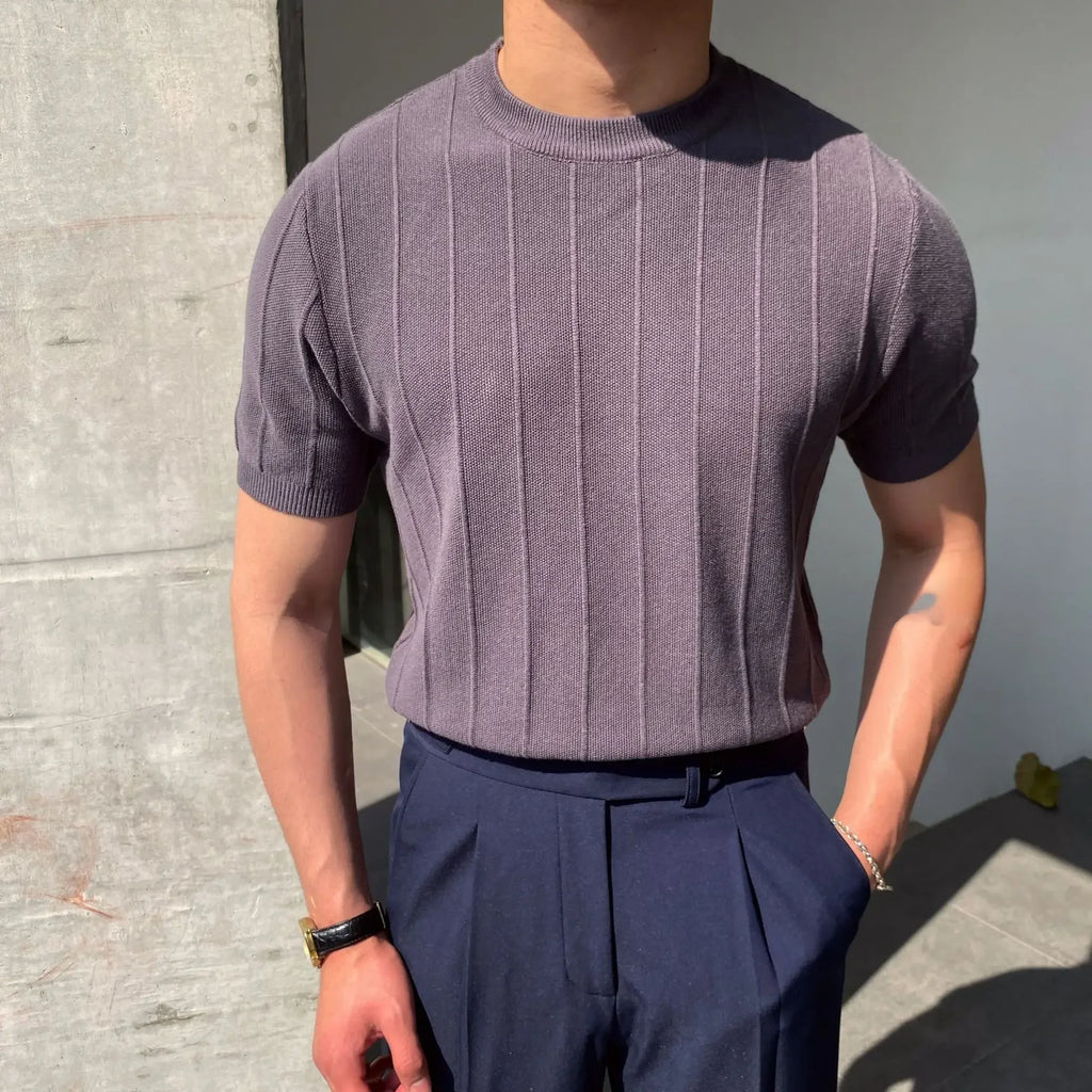 Luxury Knit T-shirt Men's Summer New Style Round Neck Short Sleeves Thin Korean Version Base Layer Top Knitwear