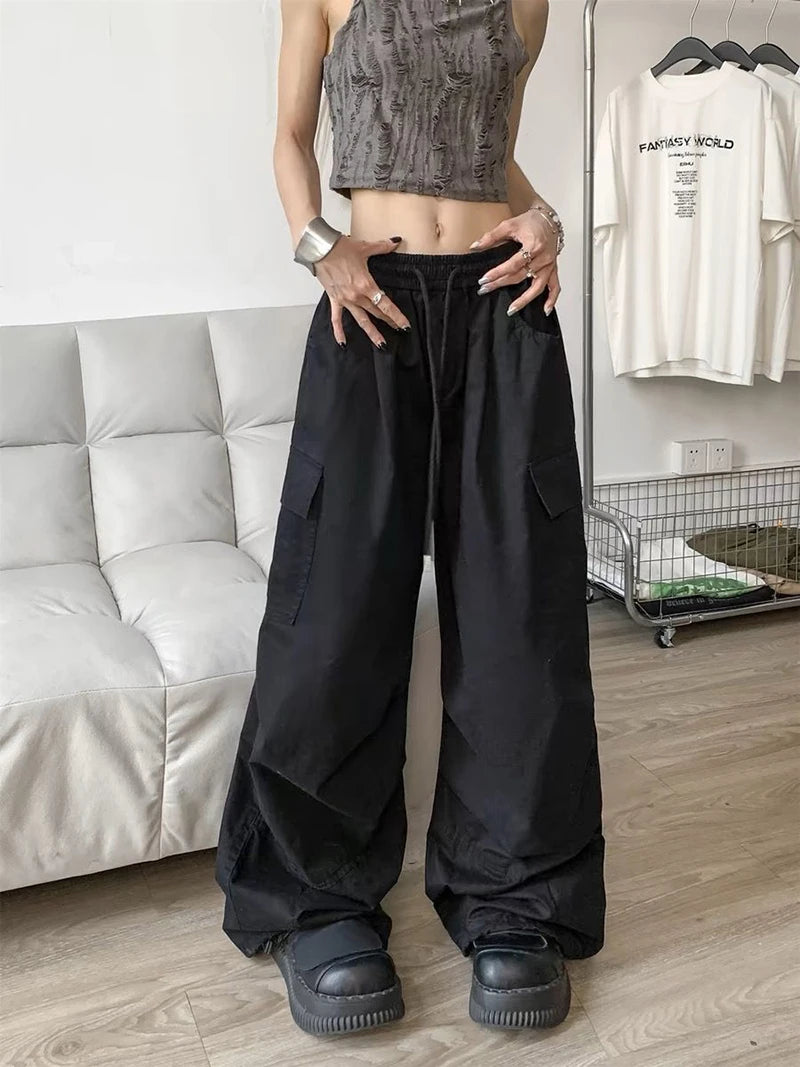 Zoki Loose Vintage Y2K Cargo Pants Women Streetwear American High Waist Trousers Casual Big Pockets Bf Retro Harajuku Pants New