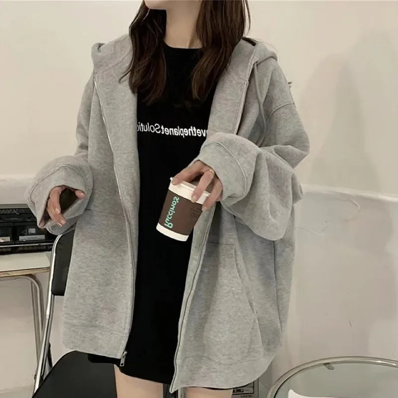 2023 Women's Spring Autumn Oversized Loose-fit Hooded Sweatshirt Jacket Idle Style Printing Outerwear
