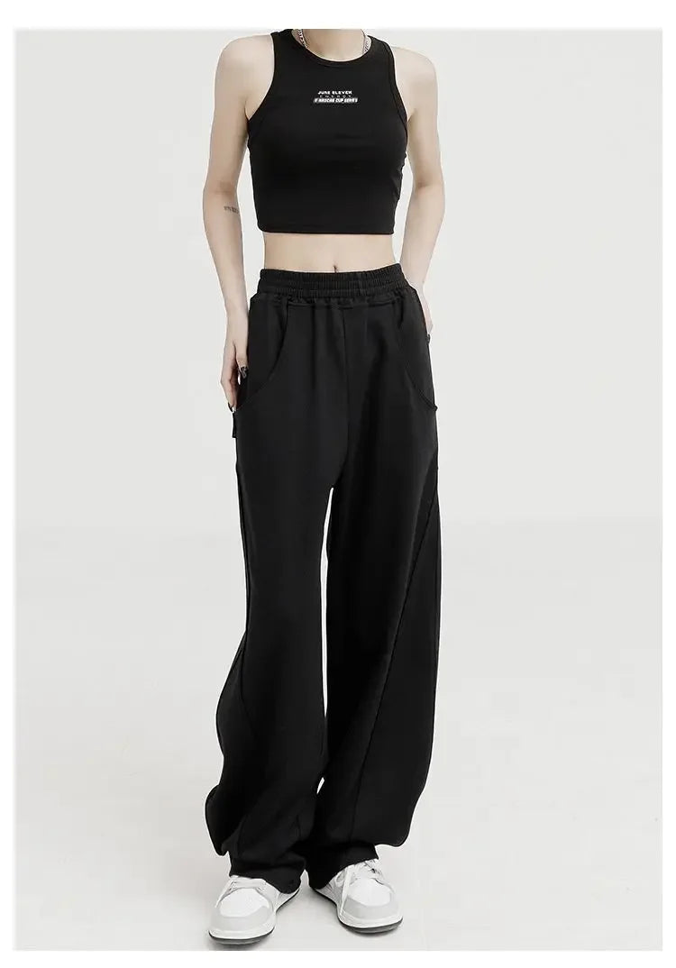 Autumn New Style Light Tawny Women's Sports Pants Loose Sweatpants Banana Shape Hiphop Elastic Waist Wide Leg Trousers