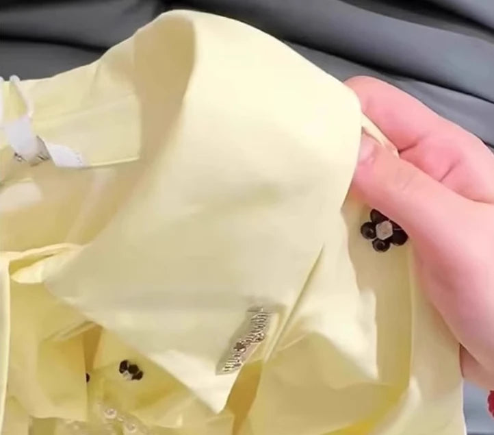 Women's Look Younger Instantly Elegant Shirt Turn-down Collar Long Puffy Sleeve Cropped Blouse Spring Casual Office Lady Blouse