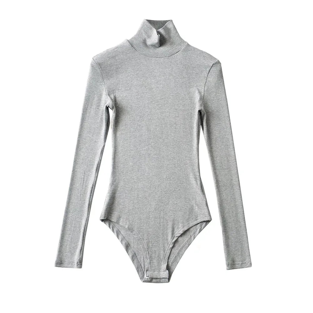 Woman Ribbed Knit Bodysuits Turtleneck  Sexy  Autumn Long Sleeve Bodycon Pullover Soft Elastic Knitting Tops