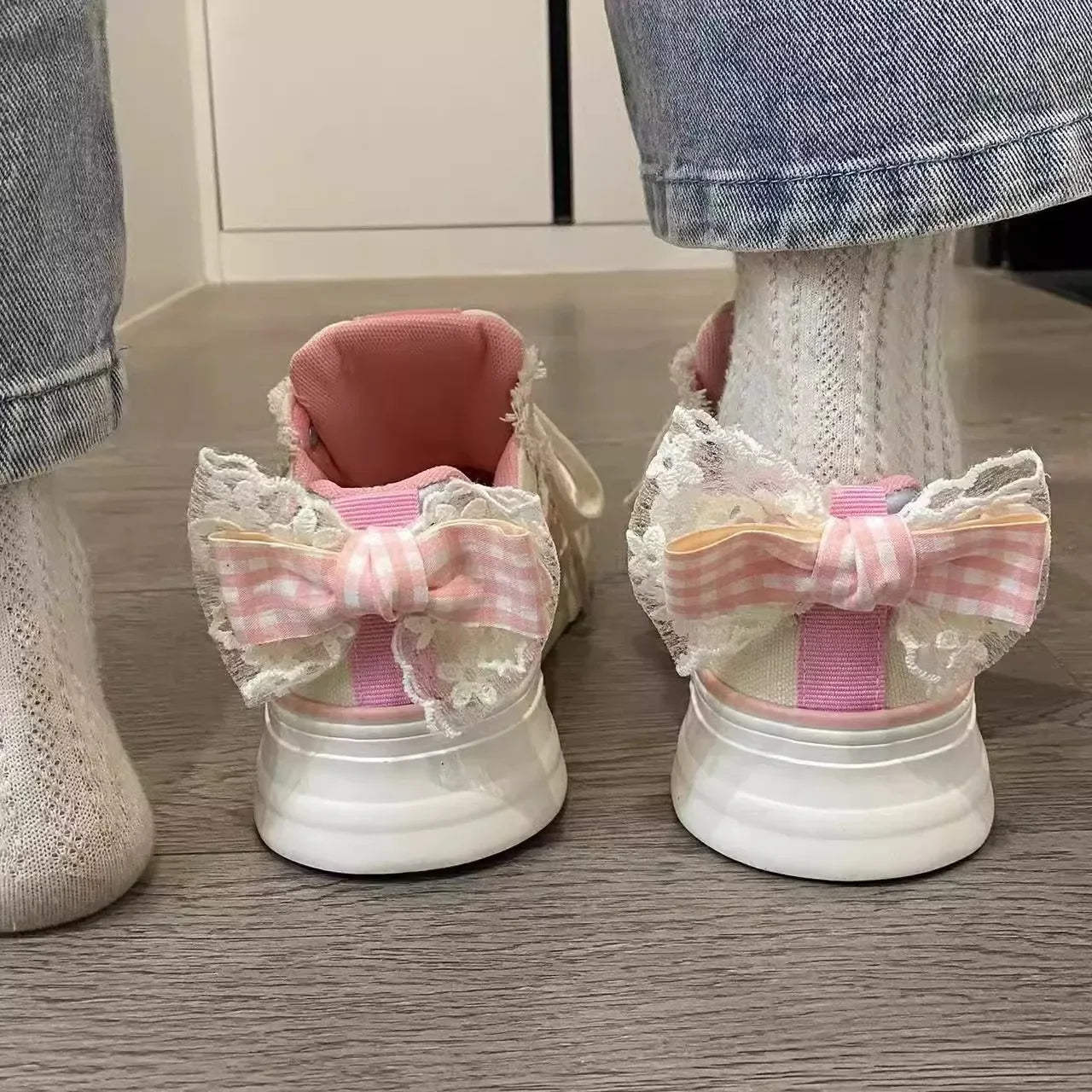 Pink Bowknot Large Head White Sneakers Women's New Summer Cute Canvas Shoes Breathable Comfortable Sporty Fashion Footwear