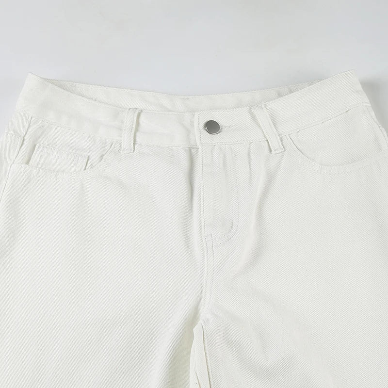SUCHCUTE White Straight Leg Jeans for Women Casual Low Waisted Slim Denim Pants Fashion All-Match Trousers Streetwear Bottoms