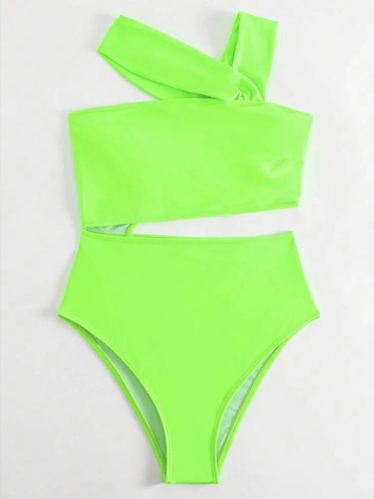 VigoCasey 2025 Solid One Shoulder Swimwear Women Sexy Push Up Hollow One Piece Swimsuit Monokini Backless Summer Bathing Suit