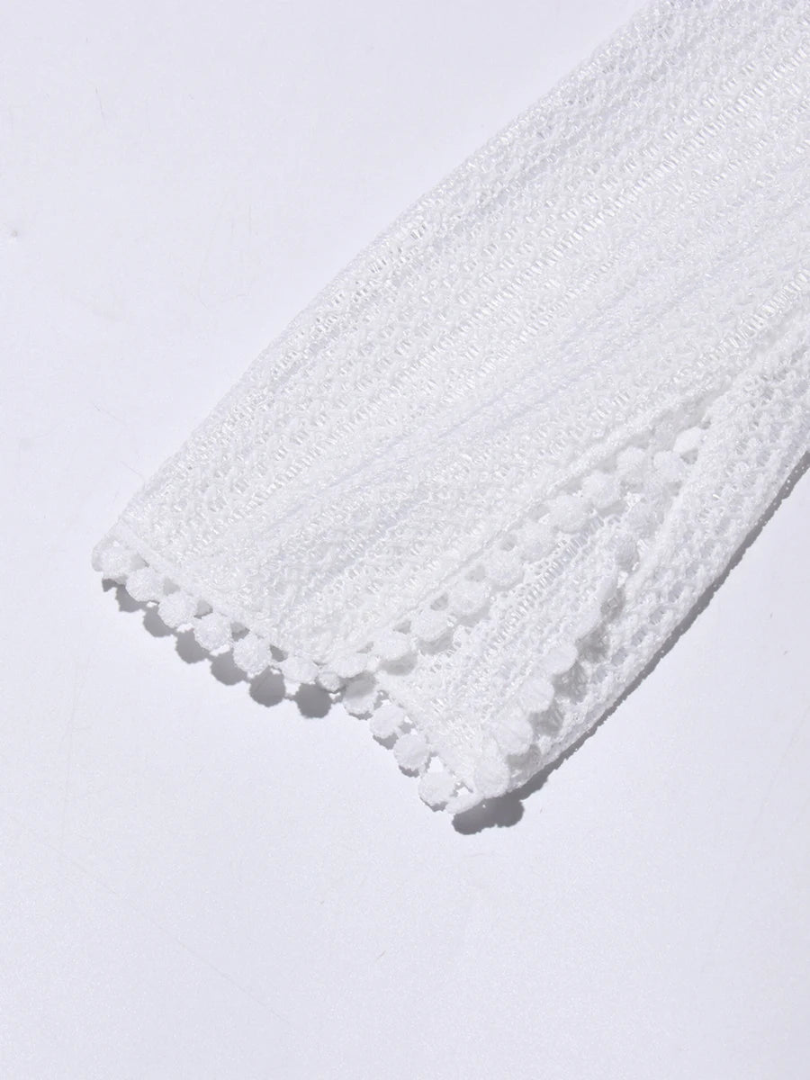 TWOTWINSTYLE Solid Hollow Out Slimming Dresses for Women O Neck Long Sleeve High Waist Temperament Dress Female Fashion