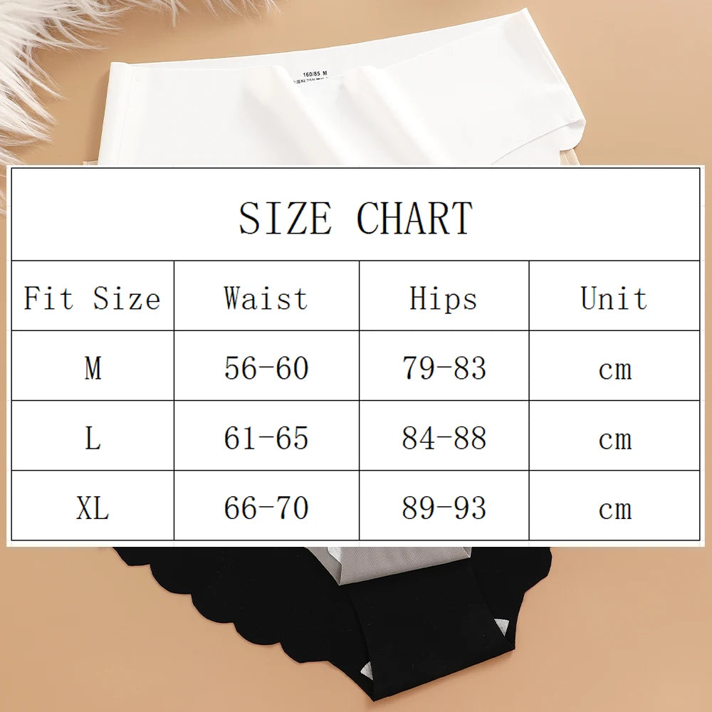 Ice Silk Seamless Panties 4PCS/Set Women's Briefs Solid Color Elastic Underwear Female Ultra Thin No Trace Wavy Side Panties